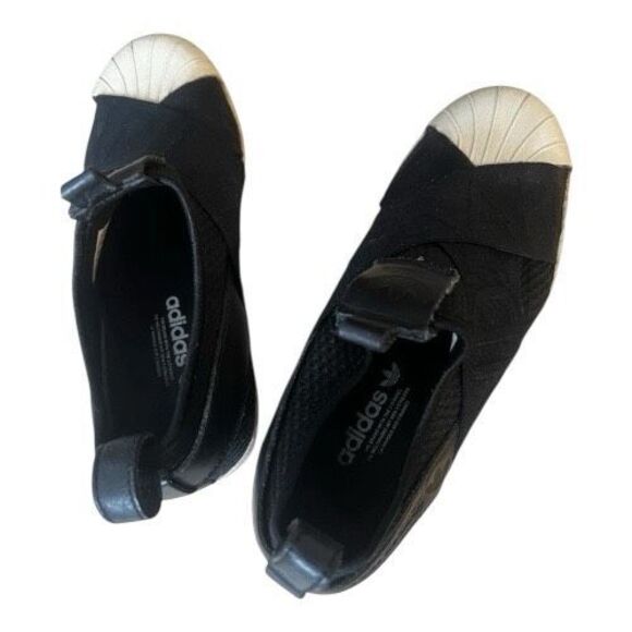 Adidas Superstars Women Slip On Shoes Size 5.5 Black White Flat Heel - Picture 7 of 11